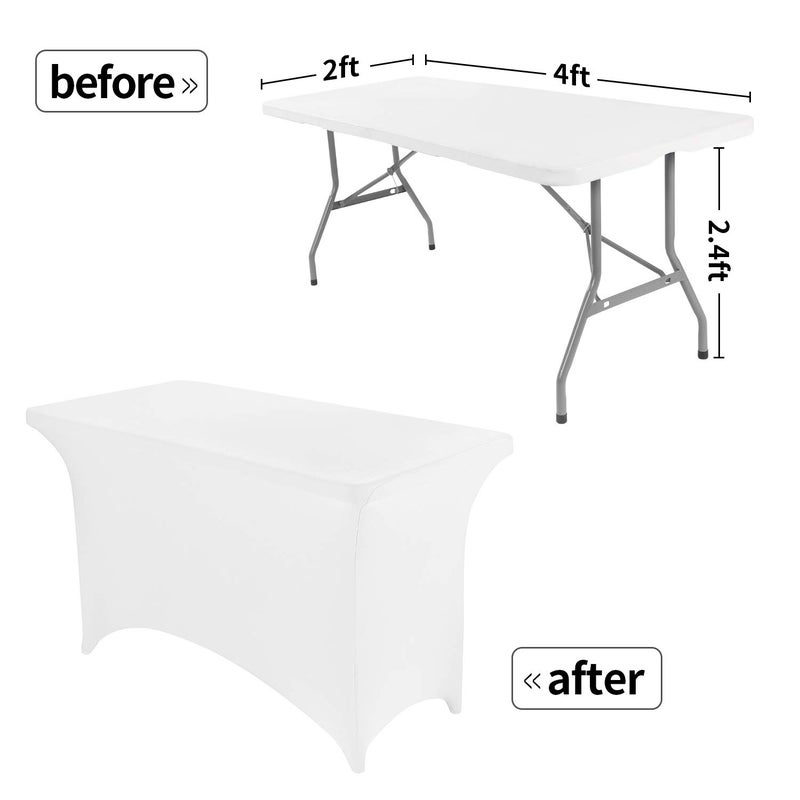 Peomeise 4FT Spandex Table Cover Rectangular Stretch Spandex Tablecloth (White,4FT) - Image 2